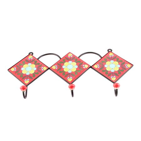Red Triangle Ceramic Floral Tiles Hooks